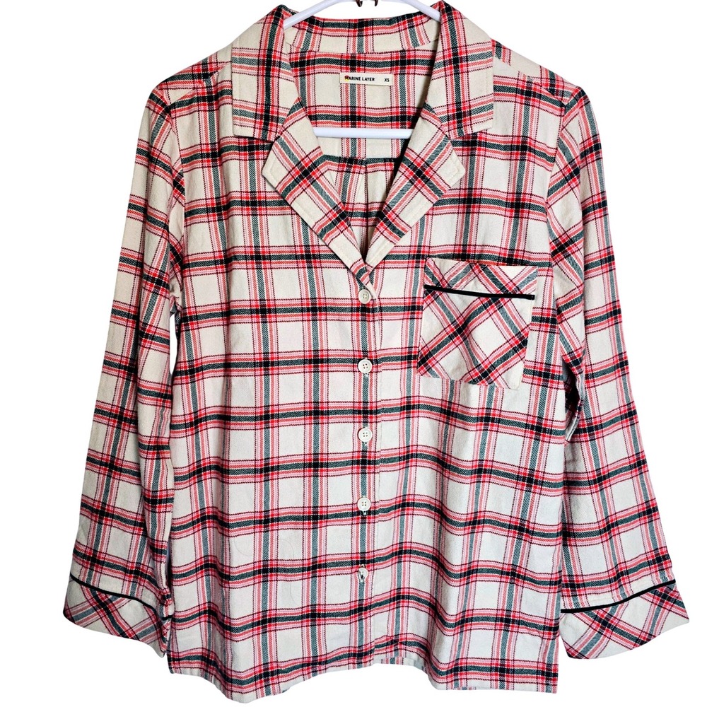 Marine Layer‎ Womens XS Plaid Flannel Pajama Top Red Green Holiday Cozy Classic